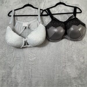 Cacique Bra Lot 2 Womens 44G Black Silver Gray Sexy Lace Underwire Back Closures